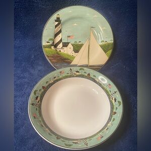 Sakura Warren Kimble Coastal Breeze Salad/Dessert Plate & Soup Bowl (Qty 1 Ea)